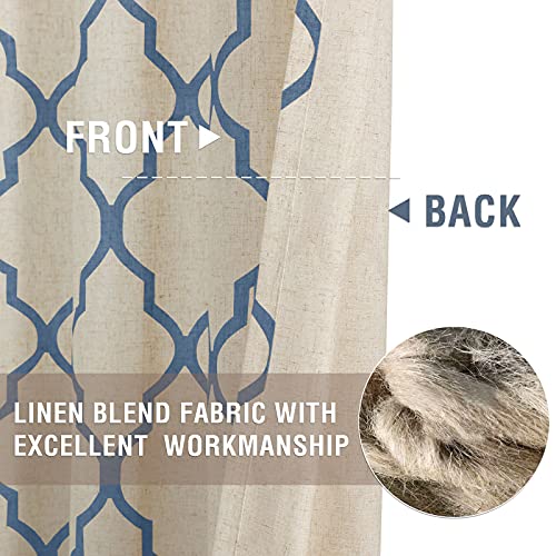 Jinchan Linen Curtains Living Room Drapes Moroccan Tile Pattern Window Treatment For Bedroom Curtain Light Filtering Curtains Flax Textured Lattice Grommet 96 Inch Length 2 Panels Set Blue On Beige #TOP5