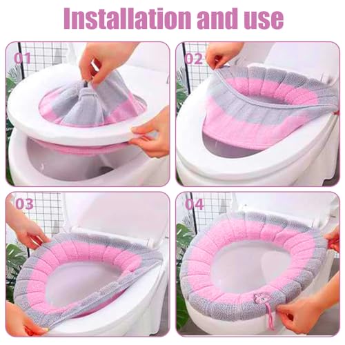 BNGXR WC Sitzwärmer,Toilet Seat Warmer 4 Stück Waschbar Toilettensitz, Universal Toilettensitzbezug Matte Eingebauten Kunststoffring Sitzbezug mit Aufhängeschlaufe für Meisten Toiletten