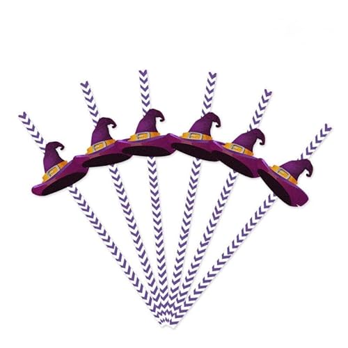 24 piezas pajitas de papel desechables, decoraciones para Halloween, arañas, calabazas, brujas, esqueletos, artículos de fiesta, artículos de decoración para fiestas (orceras)