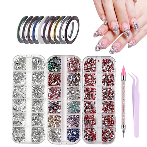 15Packs Makeup Rhinestones, Nail Art Kit, nail accessories for nail art, Flatback Colorful Face Gems Crystal AB&Clear Eye Jewels for Eye, Body Makeup, Nail Art and DIY Crafts