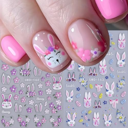 Easter Nail Art Stickers Decals 5D Embossed Bunny Flower Nail Dec...