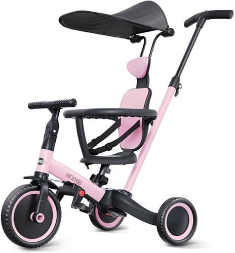Miniatura 13 de newyoo Triciclo para niños pequeños de 1 a 3 años, bicicleta para niños pequeños, triciclo para niños pequeños con mango de empuje y toldo, regalo