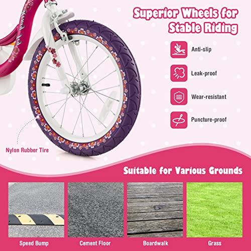 Image of BABY JOY Kids Bike, 14 Inch Girls Bike with Removable Training Wheels, Doll Seat, Adjustable Seat & Handlebar, Coaster & Hand Brakes, Children's Bicycle for 3-8 Years