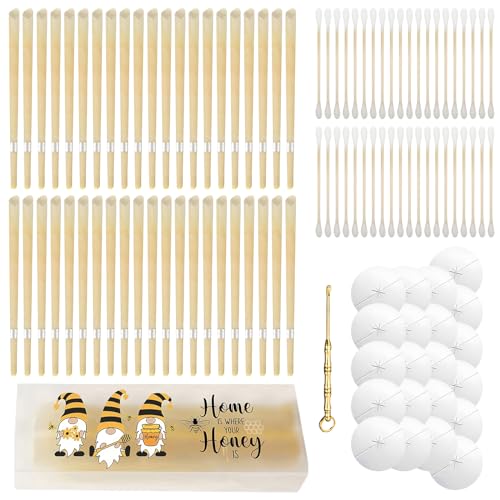Velas Para Los Oídos,42 Pcs Velas Para El Oído,Velas Naturales Para Los Oídos Con 21 Discos Protectores,40 Bastoncillos De Algodón,1Cuchara,Velas De Oído Conos De Cera De Abejas Para Relajarse