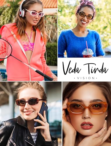 Image of Veda Tinda Vision Rectangle Sunglasses Men Tinted Polarized Big Square Retro 90s Vintage y2k Glasses for Women UV Protection