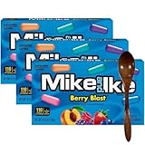 Mike and Ike Chewy Candy – 3 Pack of Movie Theater Boxes (4.25 OZ Each) + Candy Freezer Wooden Spoon – Perfect for Movie Nights & Sharing (Berry Blast) - Wooden Spoon