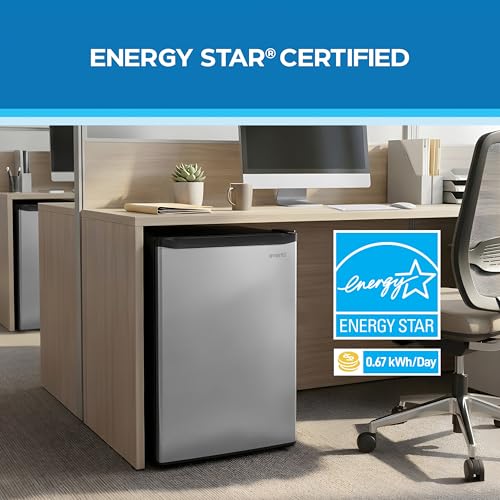 Image of Avanti Mini Fridge 2.6 Cu. Ft. Compact Refrigerator for Dorm, Office & Bedroom, Chiller Compartment, Glass Shelf, Reversible Door with Automatic Defrost, ENERGY STAR, Stainless Steel