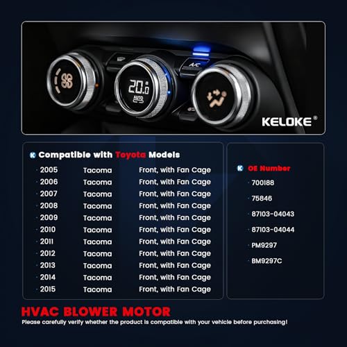 Image of KELOKE Front HVAC Heater Blower Motor Fan Compatible with Toyota Tacoma 2005-2015, with Fan Cage, Replace# 700188 87103-04043 BM9297C