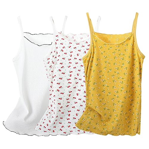 GLEAMING GRAIN Toddler Undershirts Kids Tank Tops/Tagless Cami Super Soft Breathable Combed Cotton for Toddler Girls New Print 3 Pack-2T