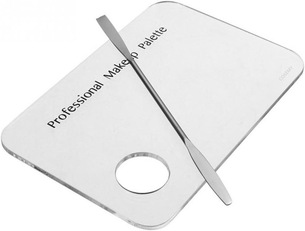 COSEMY Acrylic Rectangle Clear Professional Stainless Steel Makeup Palette Tool With Spatula Rod Nail Art Polish Eye Shadow Eyelash Cosmetic Mixing set