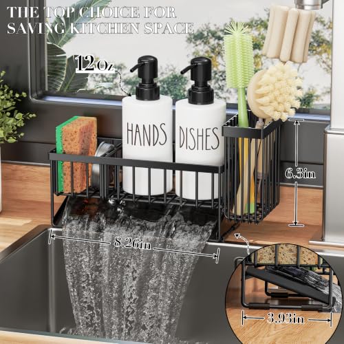 Image of MASADI Kitchen Dish Soap Dispenser Set with Sponge Holder, 12OZ Glass Bottle, Hand and Dish Soap Dispenser Set, Non-Slip Silicone Pad, Brush Holder, Kitchen Sink Organizer Countertop (Black+White)