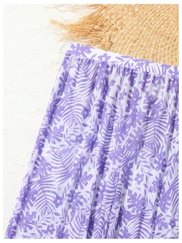 Verdusa Girl's 3 Piece Floral Bikini Sets Criss Cross Swimsuit Bathing Suits with Cover Up Pants3