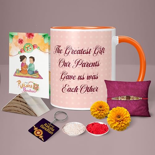Image of Raksha Bandhan Gifts Printed Mug with Keychain Best Rakhi Combo Gift for Brother & Sister Rakshabandhan Return Gifts for Sister White 350ml Coffee Mug(Pack of 5)(Combo Set)(RMCKRCG410)