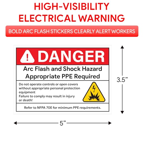 Image of 100pcs Arc Flash Danger Warning Stickers, 5 inch x 3.5 inch Self Adhesive | Weatherproof Vinyl Electrical Hazard Safety Signs