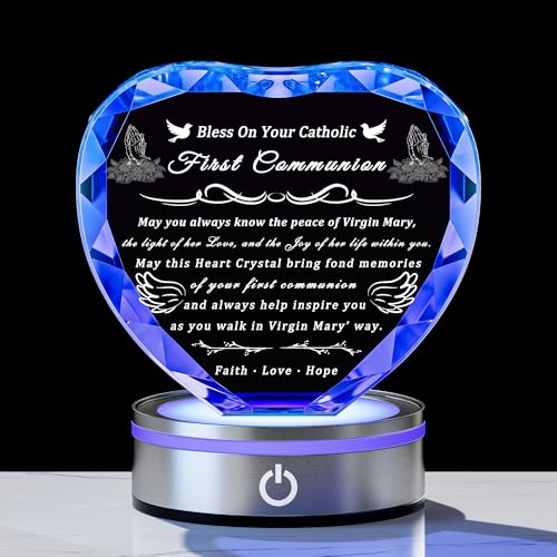 Image of Qianwei First Communion Gifts for Boys Girls, 3D Engraving Crystal Praying Boy John Figurine Virgin Mary First Communion Veil Decoration, Baptism Gifts for Boy Girls Catholic