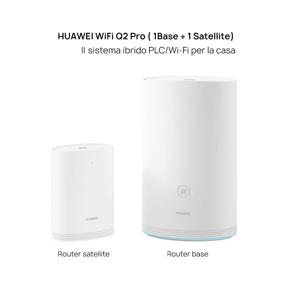 Huawei Wi-Fi Q2 Pro (1 Base + 1 Satellite), Sistema Wi-Fi per la Casa, Gigabit Powerline, Porte GE Complete, Roaming senza Interruzioni, Ottimizzazione Wi-Fi 5 GHz, Minore Latenza, Plug & Play