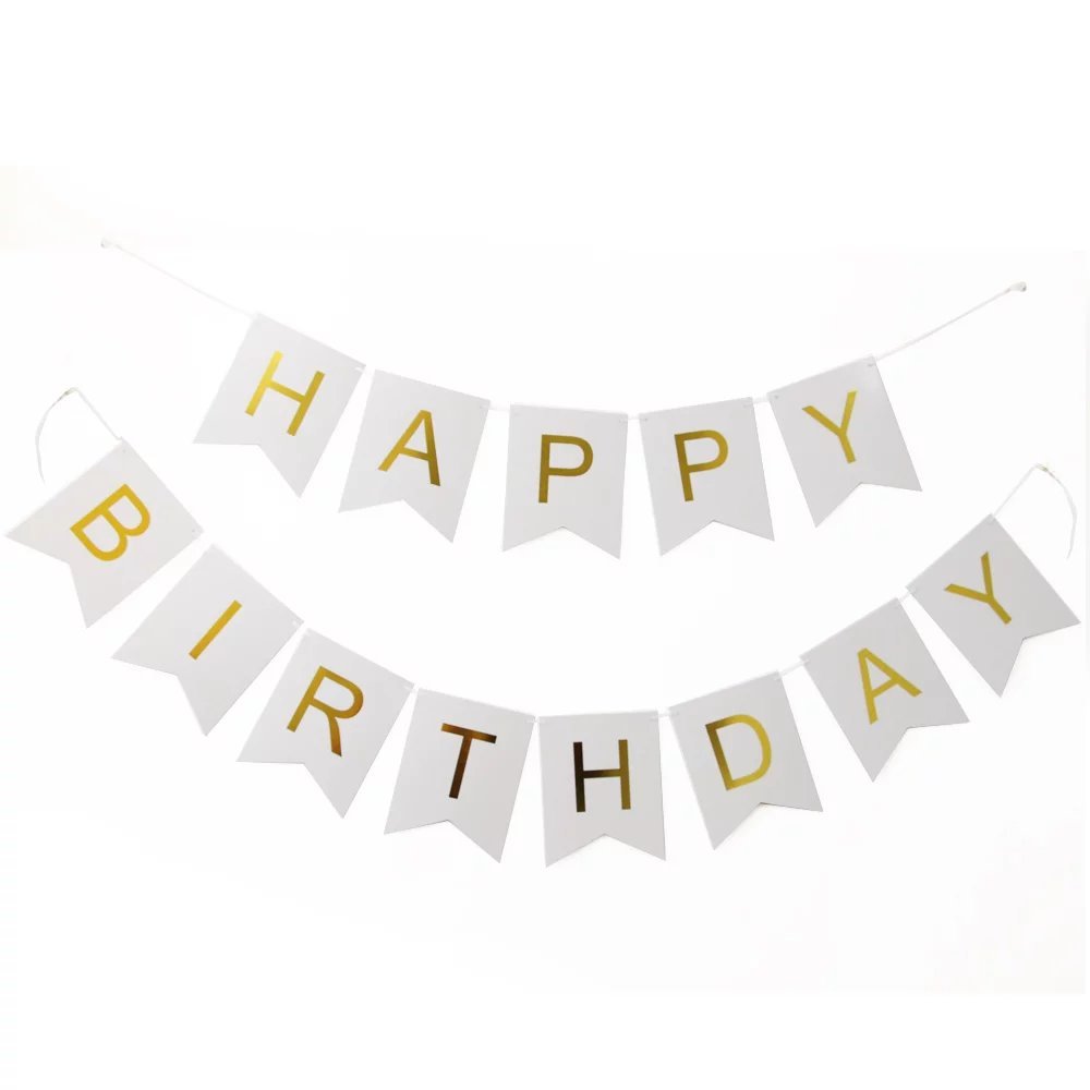 Pastel Perfection White and Gold Foiled Happy Birthday Bunting Banner, Birthday Decorations, Bunting Birthday Banner