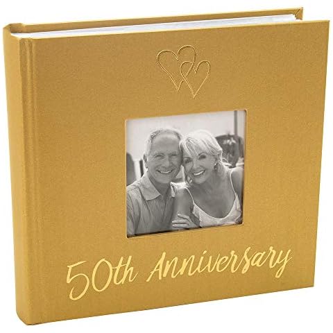 Haysom Interiors Lovely Golden 50th Wedding Anniversary Photo Album with Double Heart Decoration - Inner Lining Pages to Personalize Cover