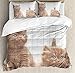 SUPERQIAO Tier Bettbezug Set, Süße Kätzchen Baby Katzen Sweet Feline Kinder Kinderzimmer Kind Kitty Thema Kunstwerk Druck, Dekorative 3-teilige Bettwäsche Set mit 2 Kissen Shams, Karamell Weiß