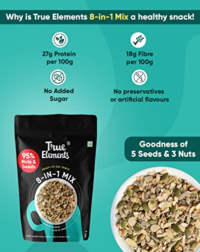Image of True Elements 8 in 1 Mix Seeds 125g - Seeds for Eating | Diet Snacks | Seed Mix for Eating | Roasted Seed - Watermelon, Pumpkin, Sunflower, Flax, Sesame and Almonds, Cashews, Soynuts
