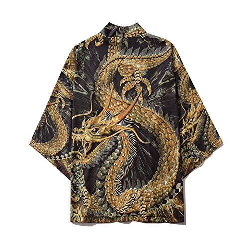 Preisvergleich Produktbild Chinesischer Stil Herrschsüchtig Japanische Robe Hanfu Gedruckt Männlich Sieben-Punkte-Hülsenhemd Loses Kap Zzib (Color : Color, Size : XL)