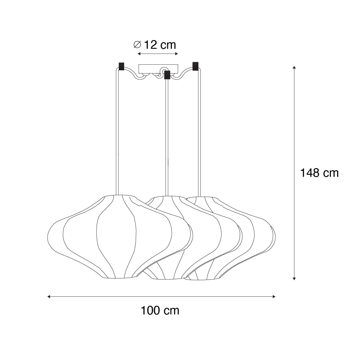 Qazqa Esstisch Japandi Pendelleuchte, Pendellampe - Plu - Weiß, Rund, 3-flammig, 100cm, Ideal als Esszimmerlampe