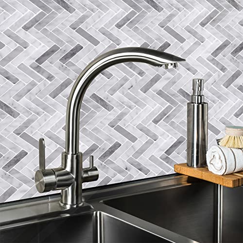 Lagute 6-Sheet Peel And Stick Tile Backsplash, Herringbone Stick On Tile With Grey Grout For Kitchen & Bathroom, Waterproof, (Thicker Design) 12" X 12", Herringbone, Marble Gray #TOP7