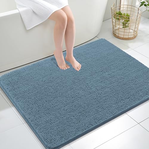Image of OLANLY Large Bathroom Rugs 40x32, Extra Soft Absorbent Chenille Bath Rugs, Rubber Backing Quick Dry, Machine Washable Bath Mats for Bathroom Floor, Tub and Shower, Home Decor Accessories, Airy Blue