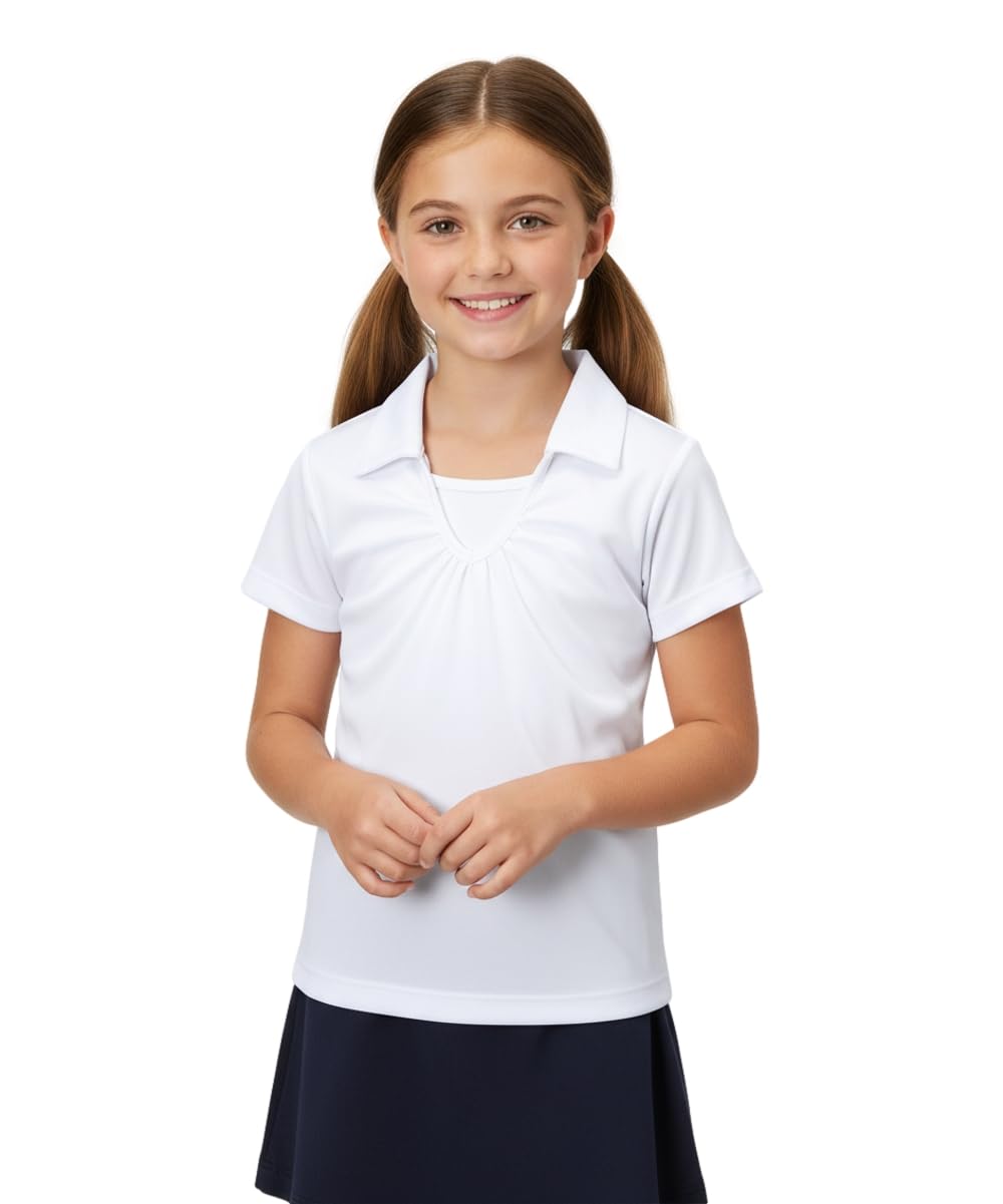 unik Girl's Uniform V-Neck Collar Shirt Short Sleeve Great for School Burgundy Navy White Sky Blue Green Purple Yellow Red