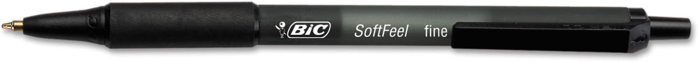 Soft Feel Retractable Ballpoint Pen - Black Body, Black Ink, Pack of 12