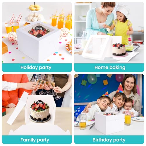 16 Pack Cake Boxes 10 inch,10x10x 8 Inch Tall Cake Box with Window for Tier Cakes, White Large Tall Cardboard Bakery Take Out Carrier Containers with Lids for holidays, Wedding, Party, Birthday