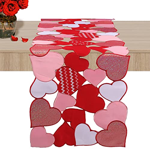 Owenie Valentine‘s Day Table Runners, 70 Inches Long, Red Valentines Table Runner Embroidered Love Heart Red Table Decorations, Mother's Day Or Wedding Table Decor , Machine Washable #TOP21