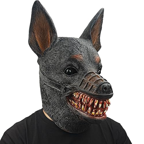 PartyHop Máscara de cão máscara de cão zombie de terror máscara de cabeça de látex para Halloween carnaval festa de disfarces