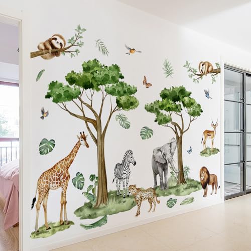 Vinilos Decorativos Safari Acuarela Animales y Árbol miniatura 1