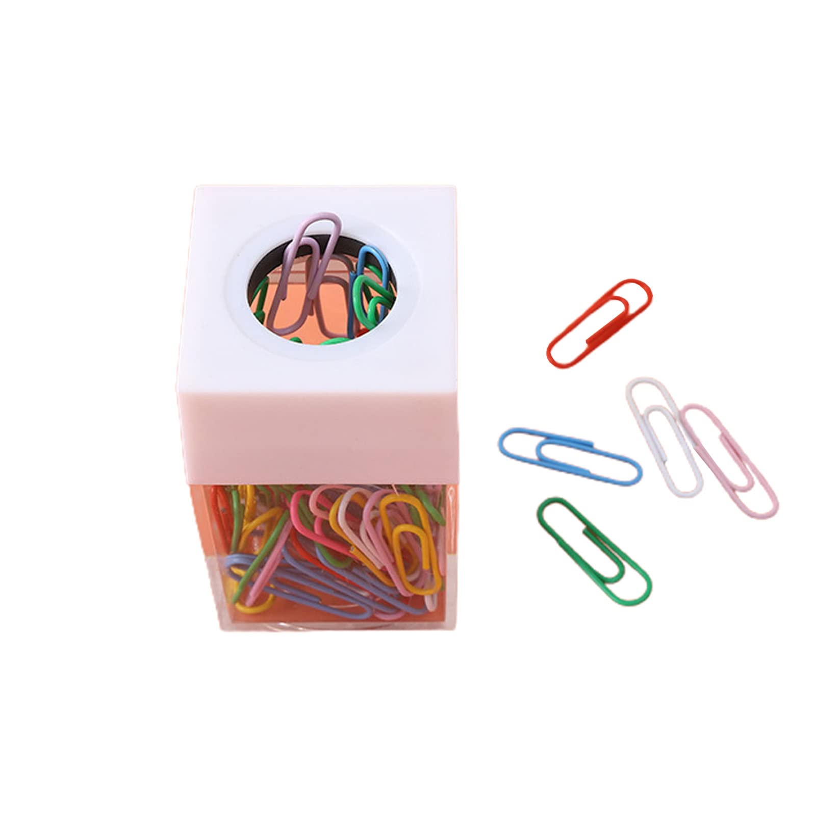 RAFGALDEX Paper Clip Dispenser Box with 18 Pieces Metal Paper Clips Ceative Paperclips Holder Square Clips Storage Box Holder