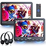 NAVISKAUTO DVD Player Auto 2 Bildschirme Mit 2 Kopfhörern 5 Stunden Akku Monitore Kopfstütze, 2 DVD-Player Kinder KFZ Last Memory SD USB bis 128GB 12V