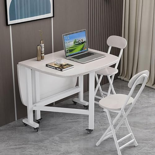 Table de salle à manger pliable extensible plateau rond en bois - 4