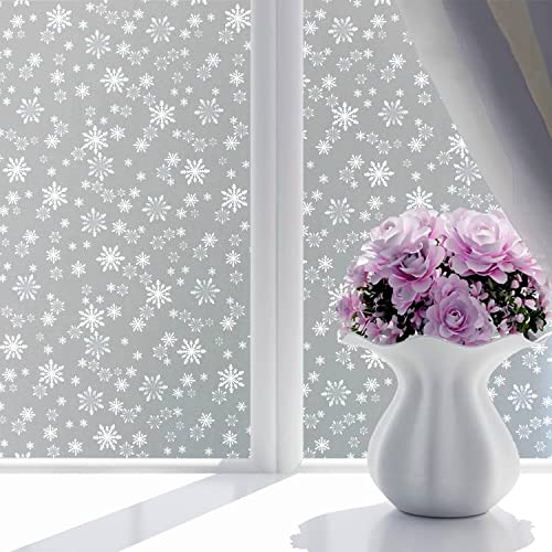 Image of WISDOM Privacy Window Film Frosted Glass Film Glass Film No Glue Anti-UV Window Sticker Non Adhesive for Privacy Office Meeting Room Bathroom Living Room (Snowflake Frosted, 12 x 100 inch)