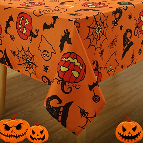Caromio Halloween Tablecloth, Spider Web And Pumpkin Table Cloth, Bat Cobweb And Ghost Waterproof Tablecloths, Halloween Table Decorations, Rectangle 60 X 84 Inch #TOP4
