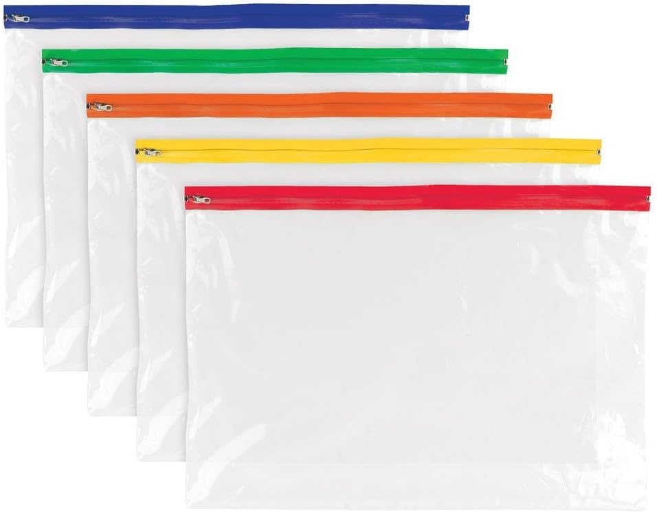 Tiger A3 Plastic Zippy Bags (12 Pack), Strong Clear File Storage for Documents, Craft Art Supplies