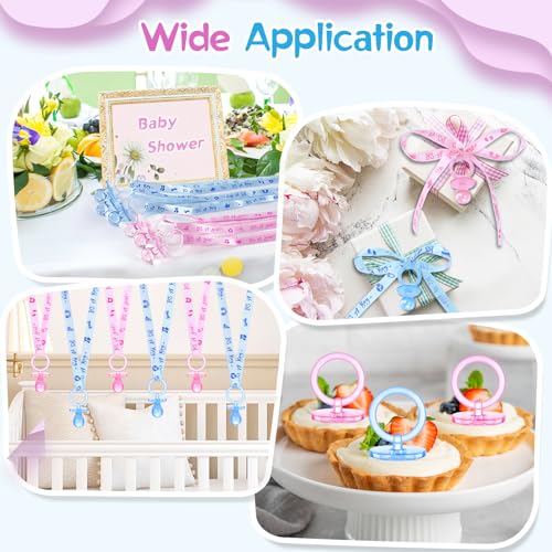 Image of 100 Pieces Baby Shower Pacifiers Necklace, Cute Acrylic Pacifier Necklaces for Chupones para Baby Shower Games Charm, Party Favors, Decorations DIY, Gender Reveal Table Scatter(Pink&Blue)