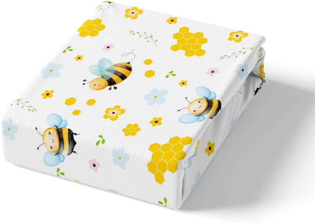 Erosebridal Honeybee Duvet Cover,Cartoon Bee Bedding Set Toddler for Kids Boys Girls,Floral Zoo Bed Sets,Cottage Flower Quilt Cover with 1 Pillowcase Microfiber