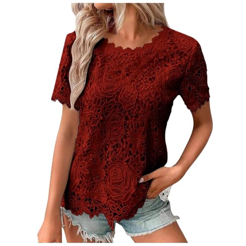 Haut en dentelle au crochet délicat avec finitions col rond soignées