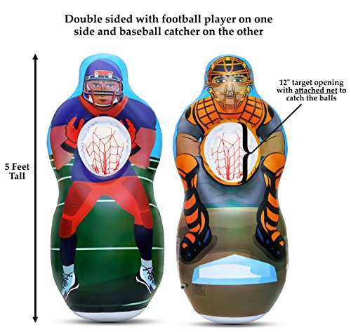ImpiriLux Inflatable 5 Foot Tall Double Sided Football & Baseball Toss Target | Plush Mini Football and Baseball Included | Sports Game for Boys and Gils - Thumbnail 5