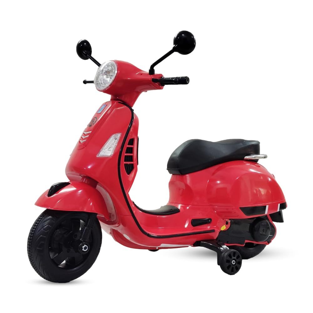 SHAKYA WORLD Vespa 12v Battery Operated Rechargeable Ride On Scooter for Girls and Boys || 1 to 6 Years Kids Scooty, Red