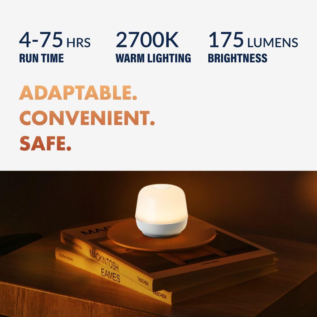 ‎Newhouse Lighting Coco, White 2700K Dimmable Cordless Portable USB-C Rechargeable Table Lamp NHTL-CO-WH, Cordless Desk Lamp for Living Room, Bedroom, Coffee Table, and Other Cozy Home Decor image 4