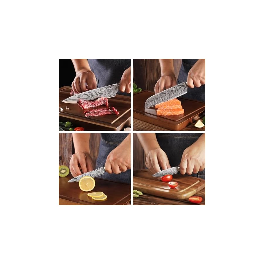 Sunnecko Kitchen Knife Set 5 Piece Chef Knife Set Professional High Carbon Stainless Steel, Sharp Kitchen Knives with Wooden Handle