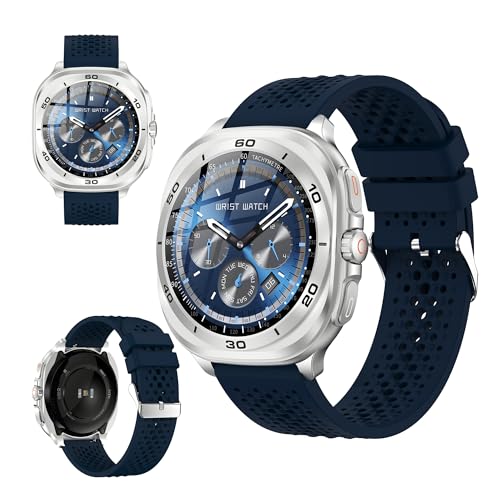 Image of Swiss Military DOM7 Smartwatch 1.43 inch AMOLED, Bluetooth Calling, Multi Language, Health & Sports Tracking, Wireless Charging, 7 Days Battery, IP67, iOS /Android Compatible, Silver Frame with Blue Strap