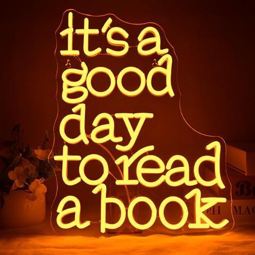 Image of Book Neon Sign for Reading Nook Decor Reading Wall Sign for Book Lovers USB Powered Dimmable LED Neon Light with 5 Brightness Levels Bookish Bedroom Decor It's a Good Day to Read a Book