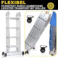 Herrselsam Mehrzweckleiter 4x4, 7in1 Multifunktionsleiter 470CM Alu Vielzweckleiter Klappleiter mit 2 Plattform und Räder, Haushaltsleiter Max Belastung 150kg, Multifunktionsleiter 16 Sprossen – Ansicht 5